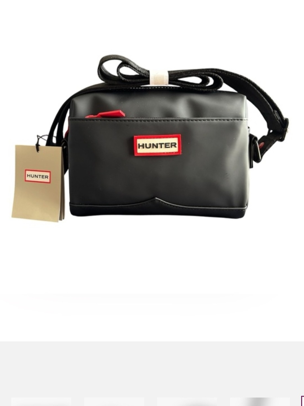 Hunter Black Messenger Bag with Red Logo Trim
